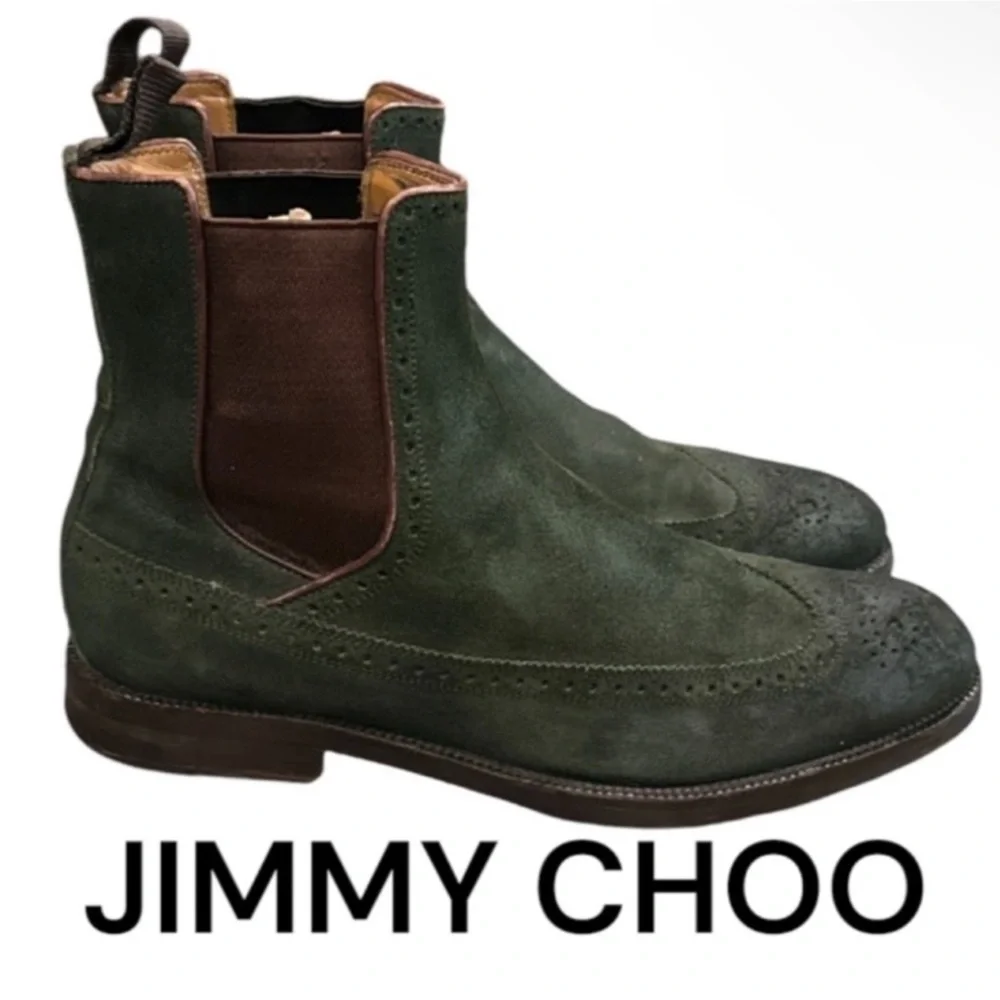Authentic Jimmy Choo luxury designer men's army green suede leather boots sz 9.5
